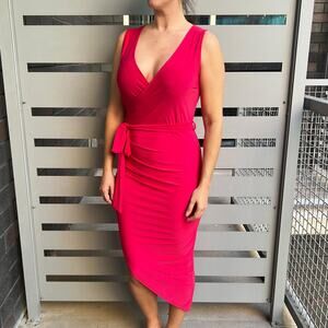 Sabora Hot Pink Bodycon Wrap Midi Dress Size L